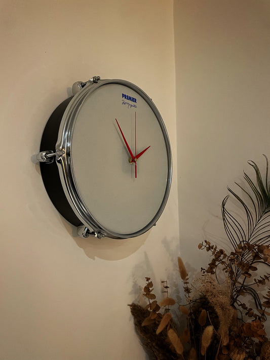 Premier Drum Clock / Wall Mounted 12” Drum Clock / Black / Upcycled Drum / Drum Kit