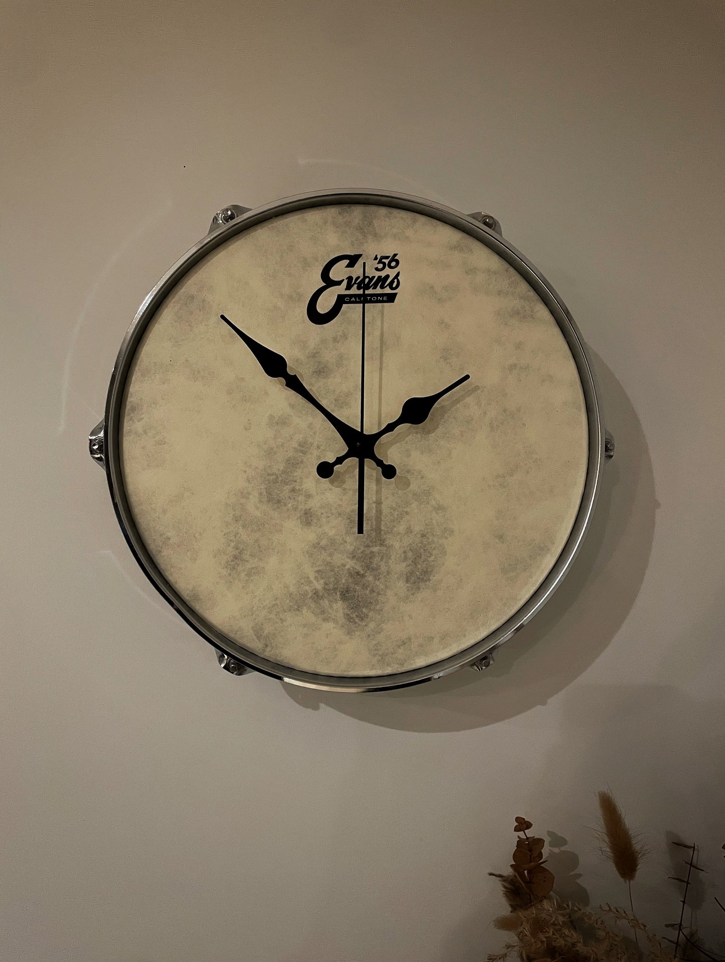 EVANS Drum Clock / Wall Mounted 12” Drum Clock / Rustic Brown / Upcycled Drum