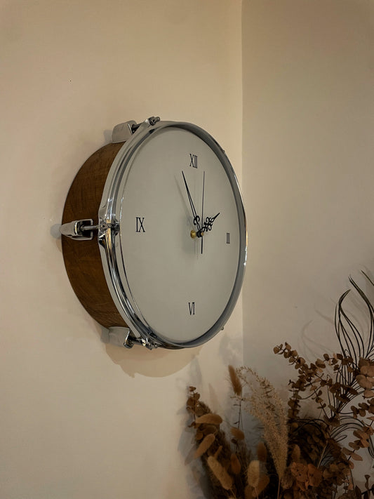 Drum Clock / Wall Mounted 12” Drum Clock / Rustic / Upcycled Drum