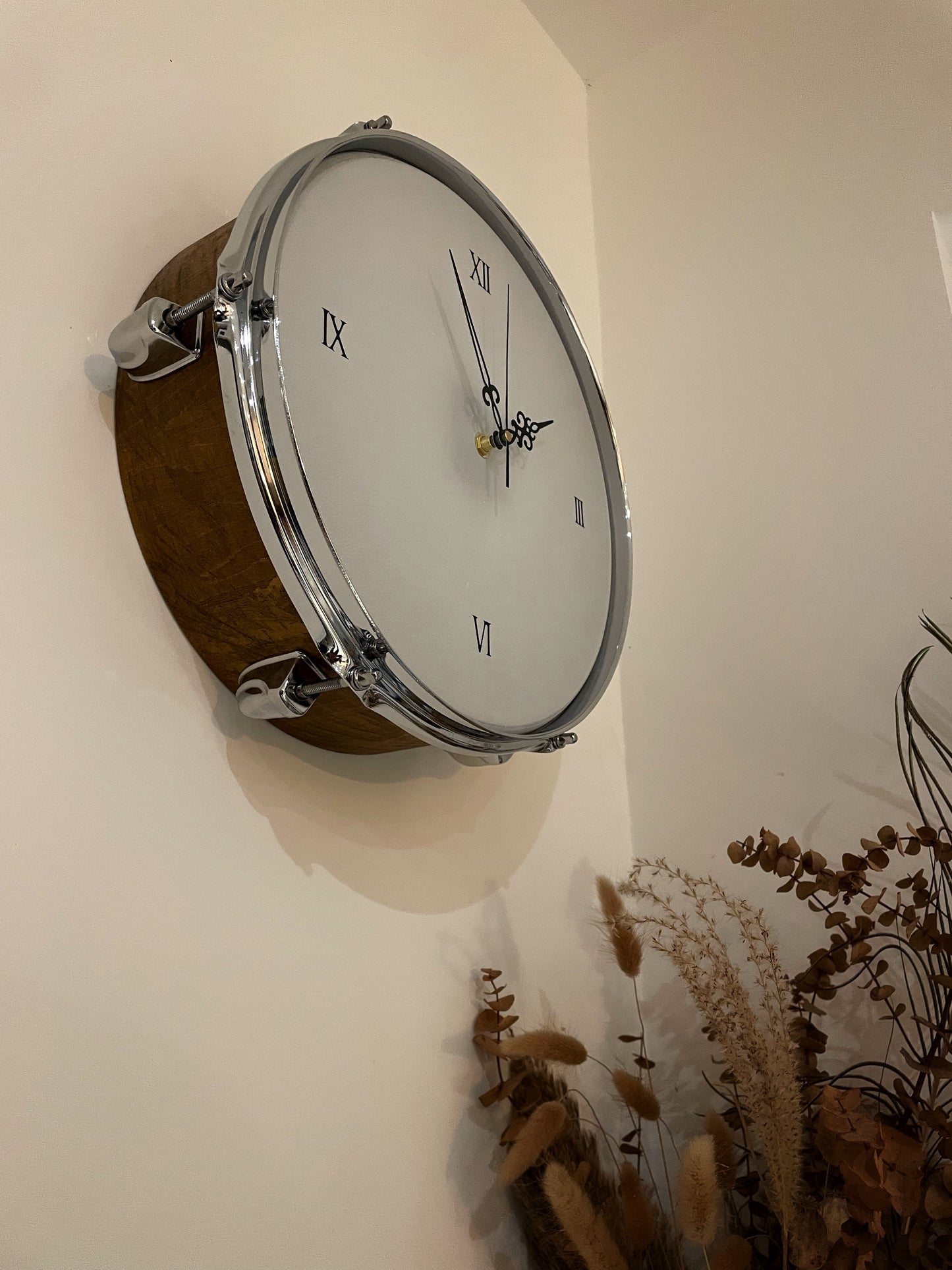 Drum Clock / Wall Mounted 12” Drum Clock / Rustic / Upcycled Drum
