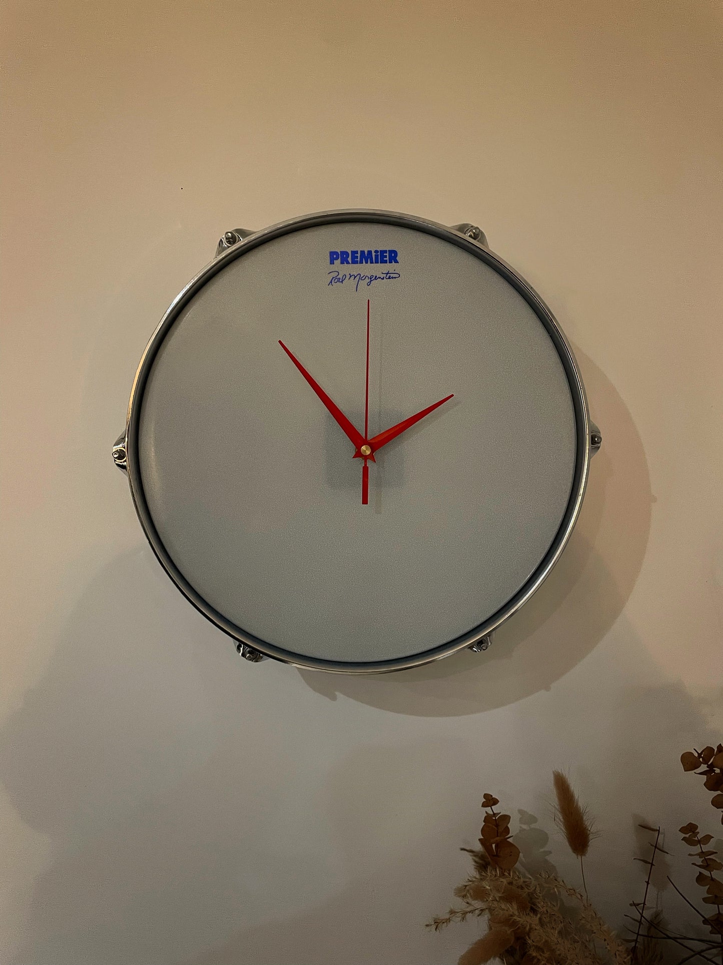 Premier Drum Clock / Wall Mounted 12” Drum Clock / Black / Upcycled Drum / Drum Kit