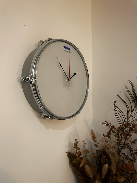 Premier Drum Clock / Wall Mounted 12” Drum Clock / Grey / Upcycled Drum / Drum Kit