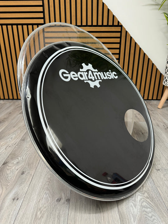 Gear4Music Bass 22" Drum Heads (Pair) / Black & Clear #OO18
