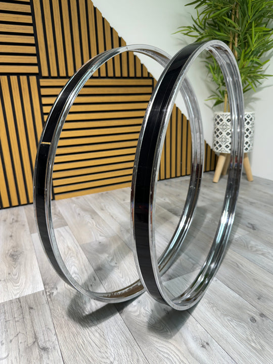 Bass Drum 22” Metal Hoops Rims Hardware / Black & Chrome #OC33