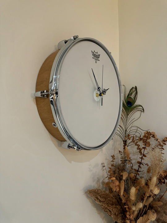 Remo Drum Clock / Wall Feature 14" Drum Clock / French Oak / Upcycle