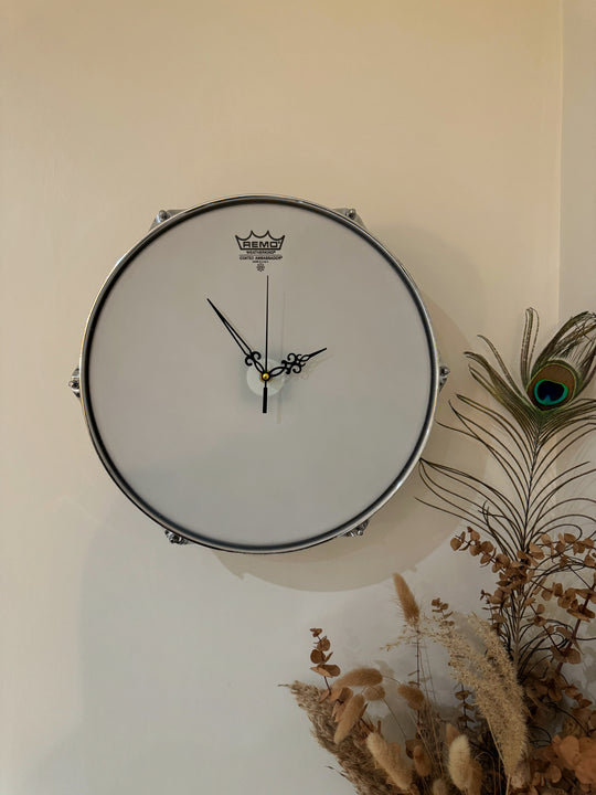 Remo Drum Clock / Wall Feature 14" Drum Clock / French Oak / Upcycle