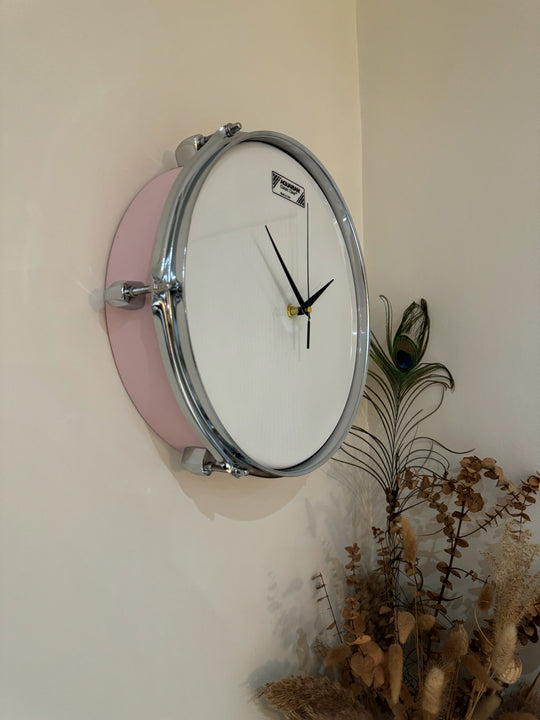 Aquarian Drum Clock / Wall Feature 14" Drum Clock / Dusty Pink / Upcycle