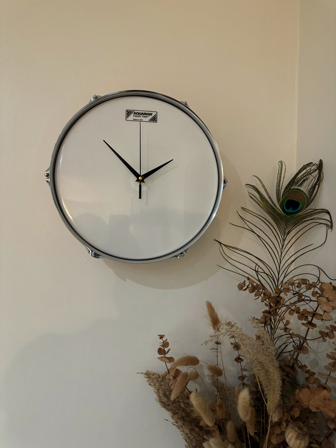 Aquarian Drum Clock / Wall Feature 14" Drum Clock / Dusty Pink / Upcycle