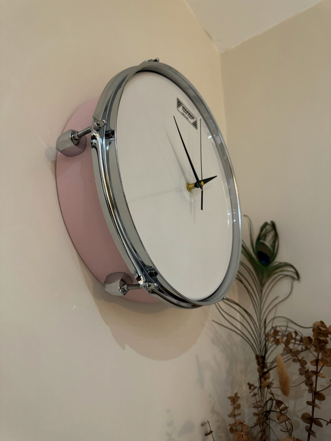 Aquarian Drum Clock / Wall Feature 14" Drum Clock / Dusty Pink / Upcycle