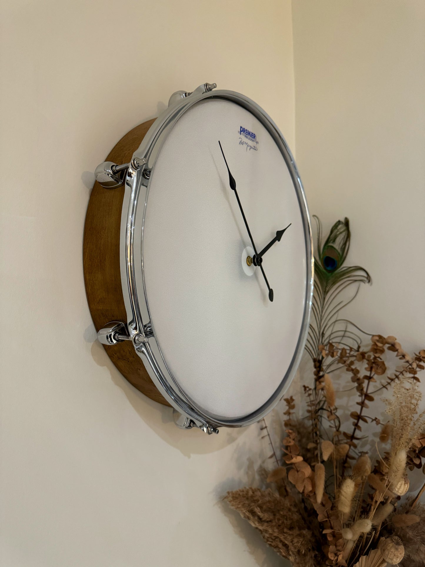 Premier Drum Clock / Wall Feature 16" Drum Clock / Dark Oak / Upcycle