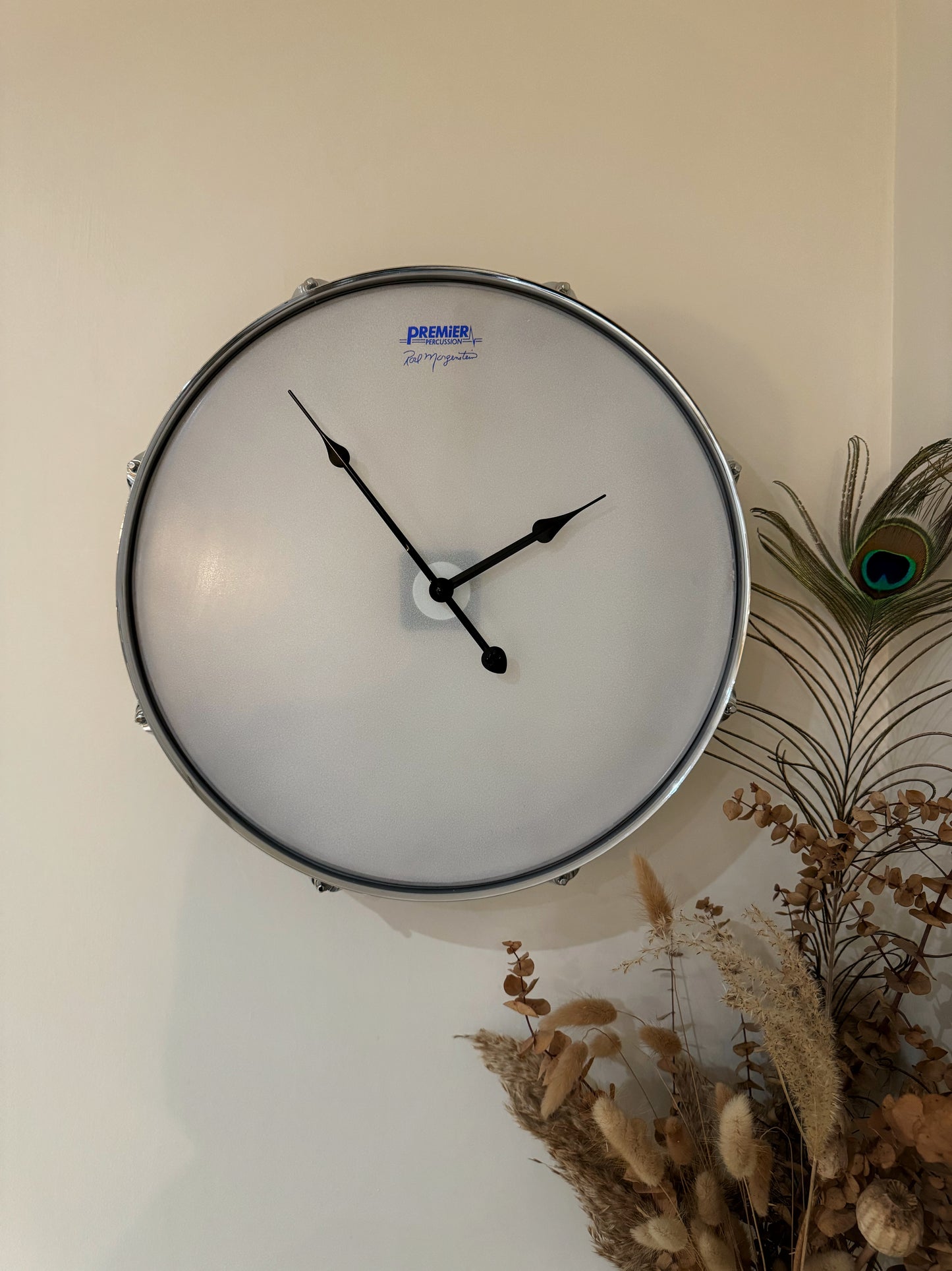 Premier Drum Clock / Wall Feature 16" Drum Clock / Dark Oak / Upcycle