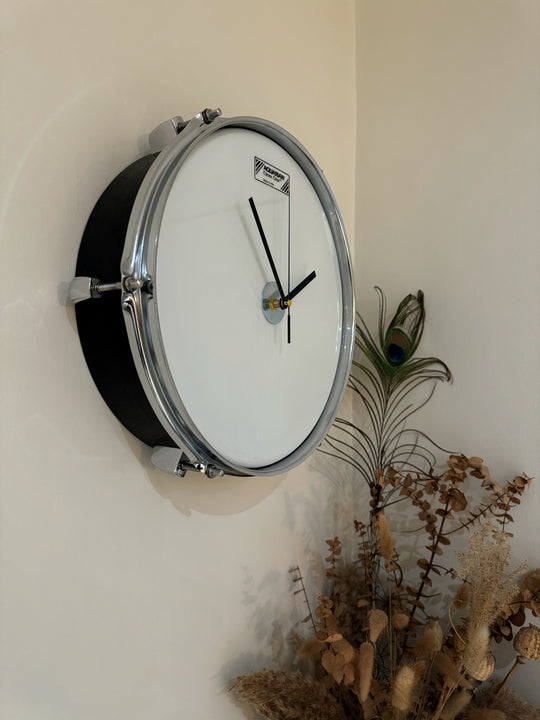 Aquarian Drum Clock / Wall Feature 12" Drum Clock / Black / Upcycle