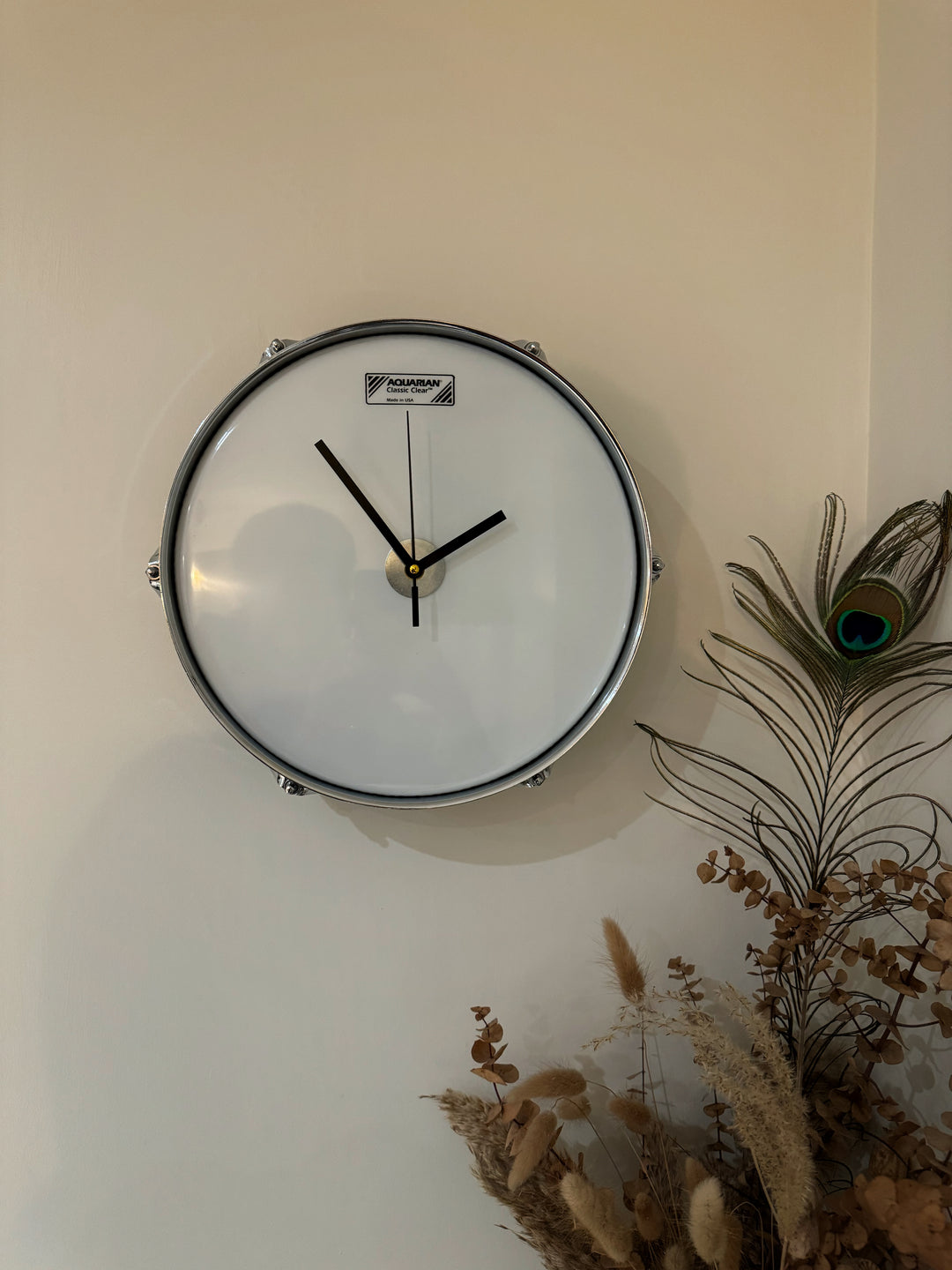 Aquarian Drum Clock / Wall Feature 12" Drum Clock / Black / Upcycle