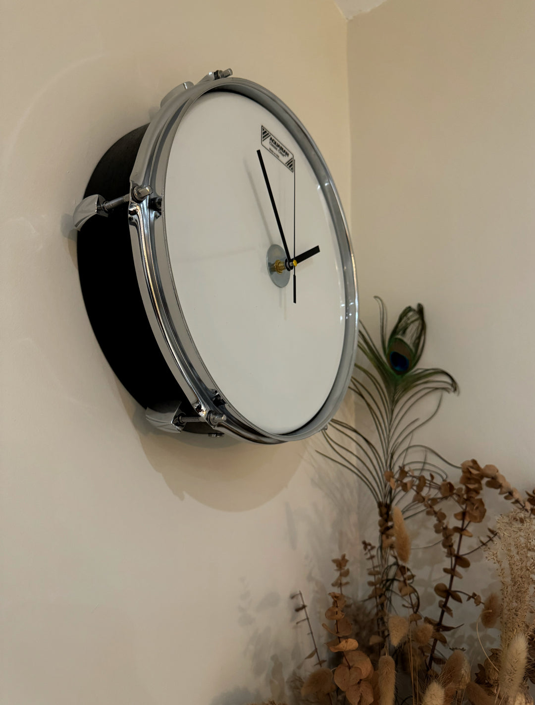 Aquarian Drum Clock / Wall Feature 12" Drum Clock / Black / Upcycle
