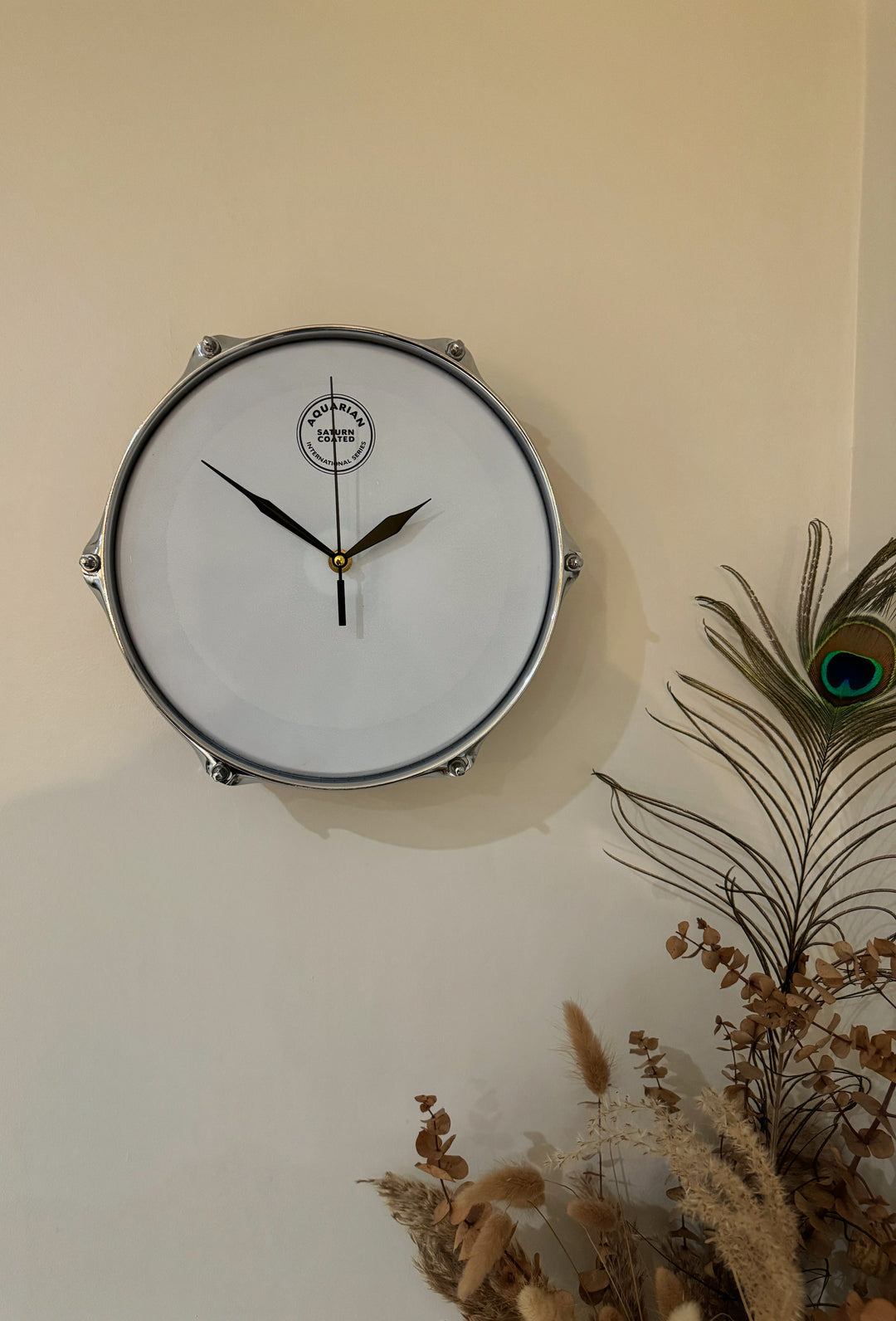 Aquarian Drum Clock / Wall Feature 10" Drum Clock / Burnt Orange / Upcycle