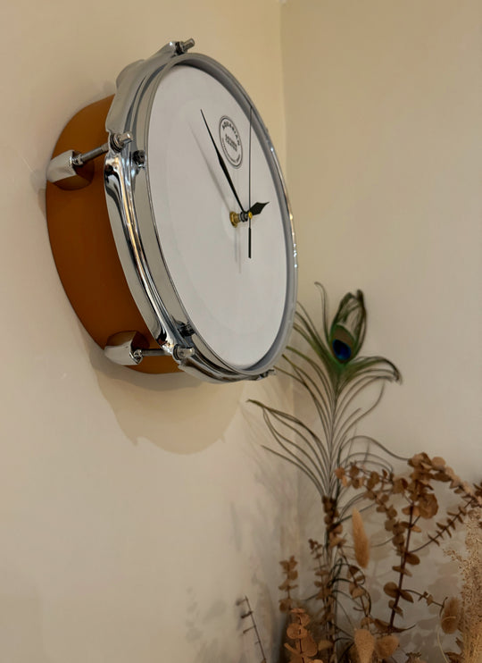 Aquarian Drum Clock / Wall Feature 10" Drum Clock / Burnt Orange / Upcycle