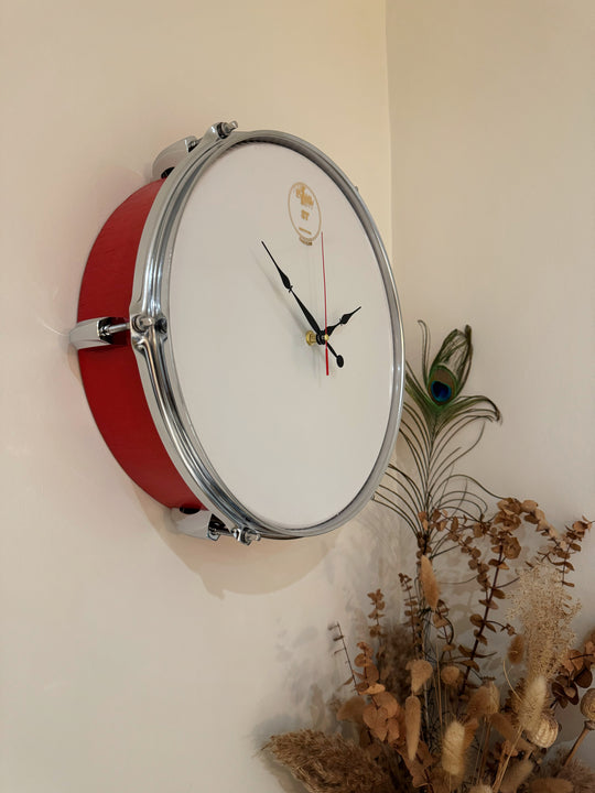 Evans Drum Clock / Wall Feature 12" Drum Clock / Red / Upcycle