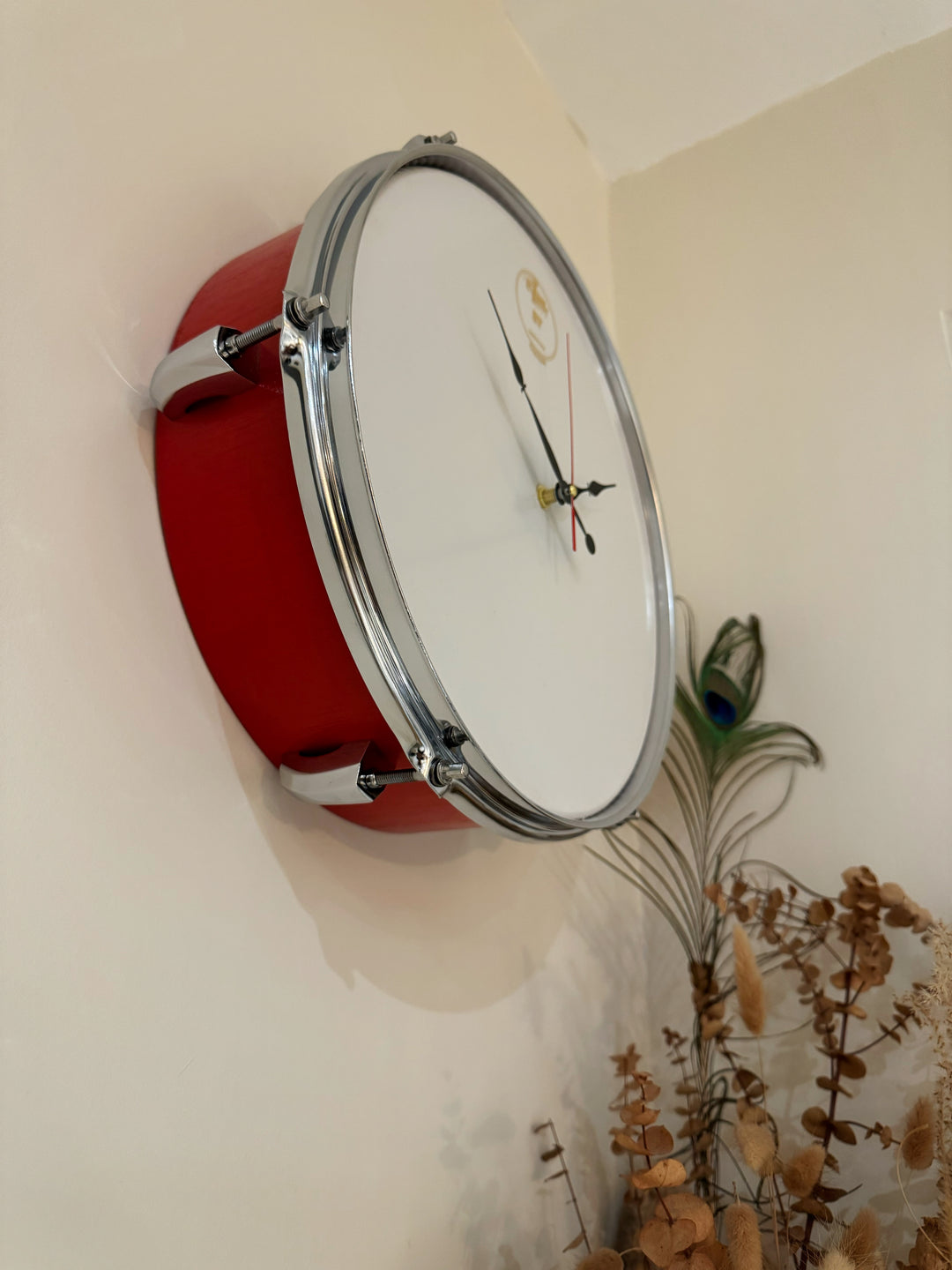 Evans Drum Clock / Wall Feature 12" Drum Clock / Red / Upcycle