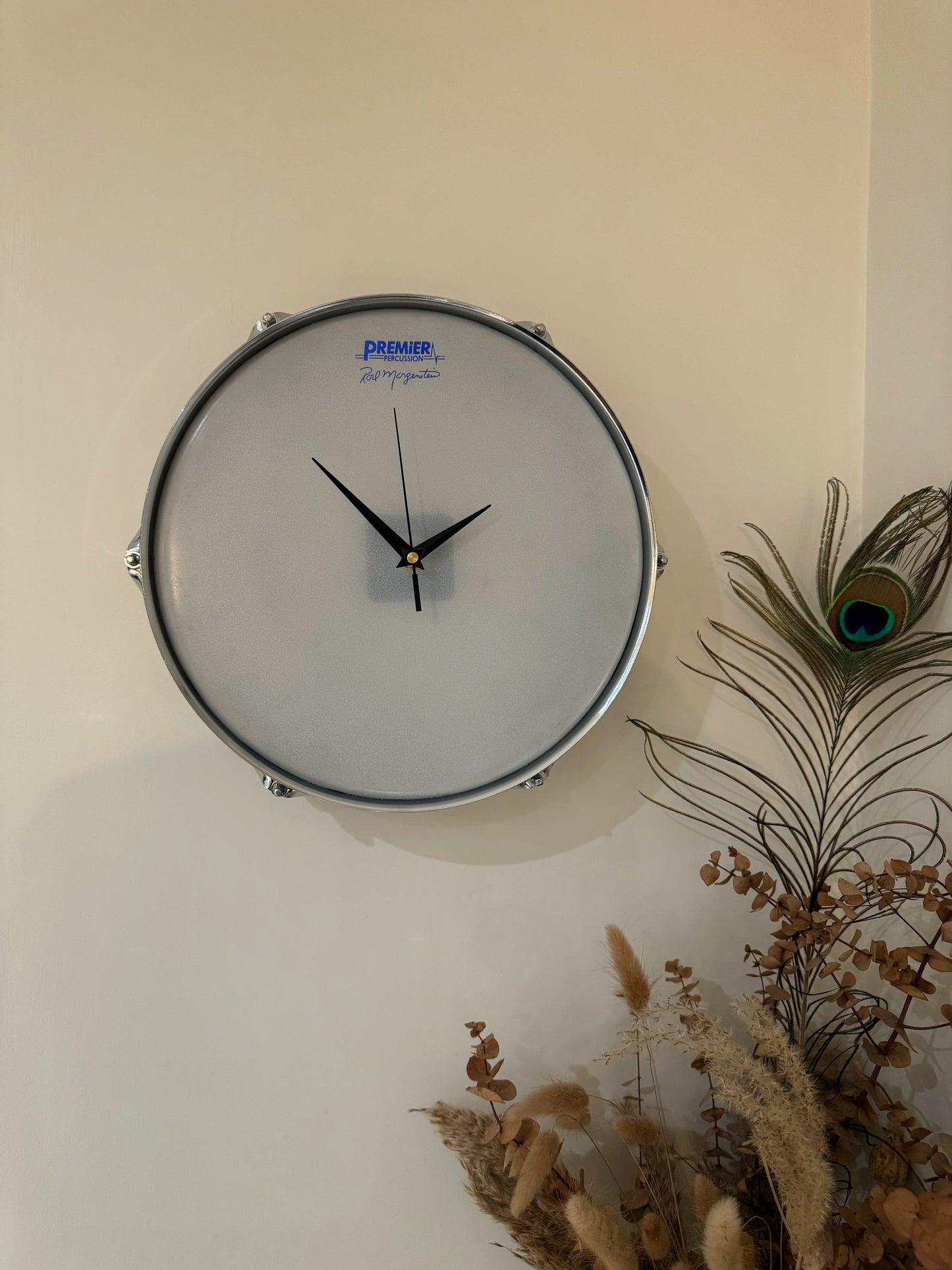 Premier Drum Clock / Wall Feature 12" Drum Clock / Grey / Upcycle