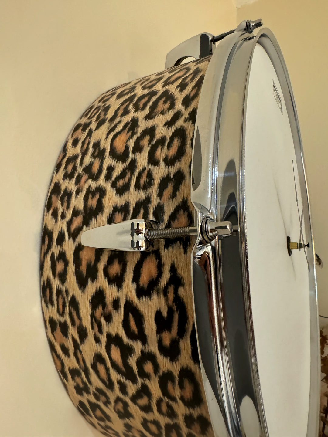 Aquarian Drum Clock / Wall Feature 16" Drum Clock / Leopard Print / Upcycle