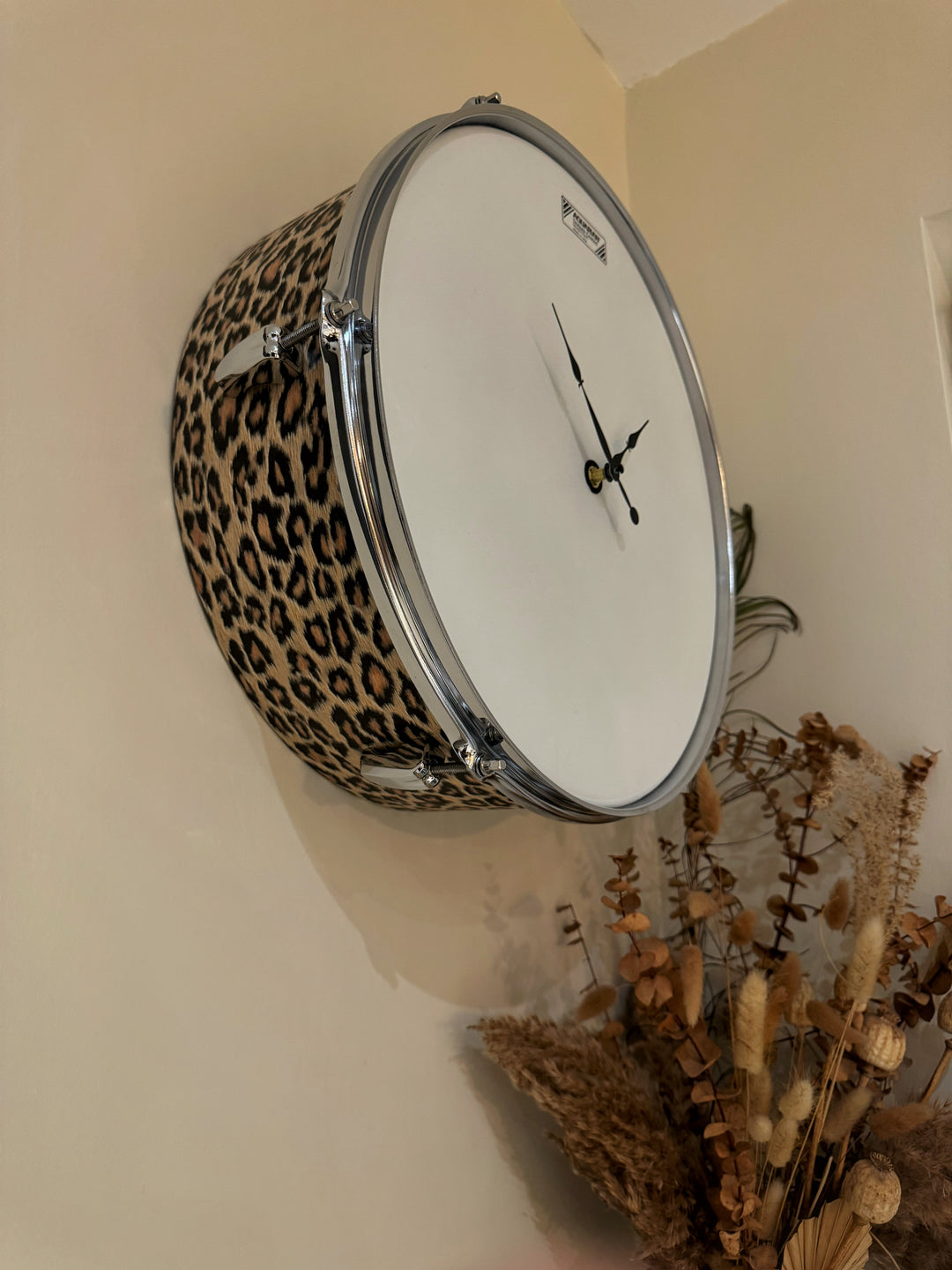 Aquarian Drum Clock / Wall Feature 16" Drum Clock / Leopard Print / Upcycle