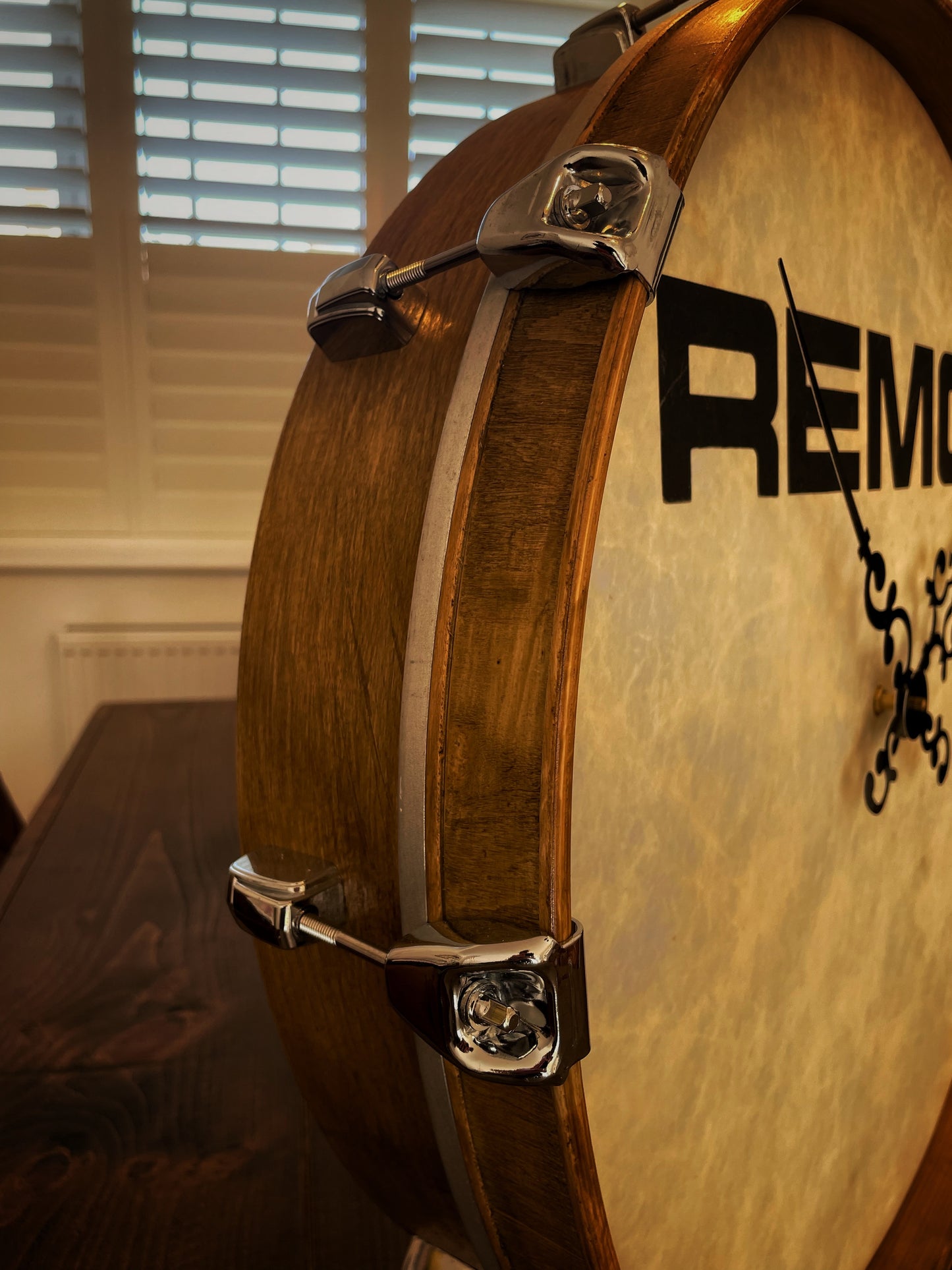 Remo Drum Clock / Wall Feature Mounted 22” Drum Clock / Rustic / Upcycled Drum