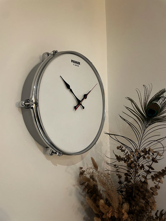 Premier Drum Clock / Wall Mounted 13” Drum Clock / Grey / Upcycled Drum
